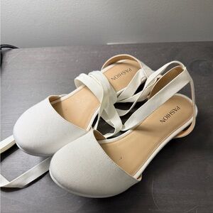 Pashion Women's White Ballet Tie-Strap Flats
